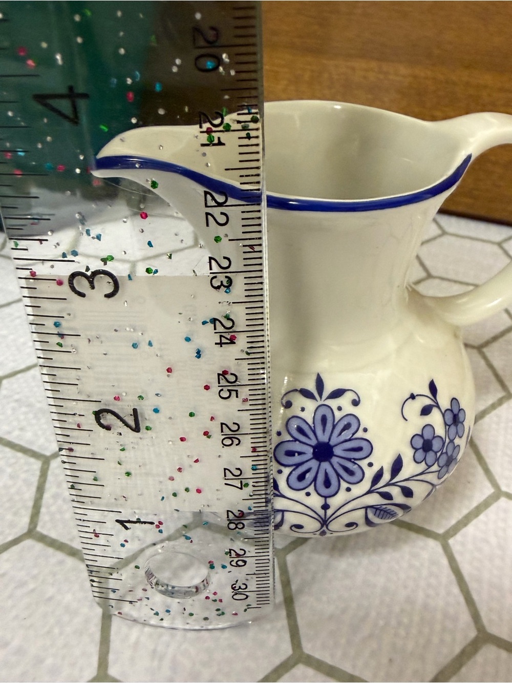 Blue Floral Ceramic Pitcher - Picture 3 of 5